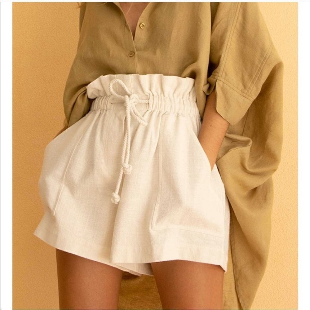 NWT Posee Zuri Drawstring Linen Shorts in Orange Size Small